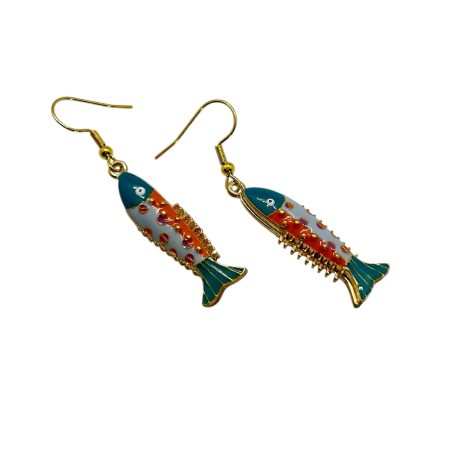 earrings steel gold fish 18k